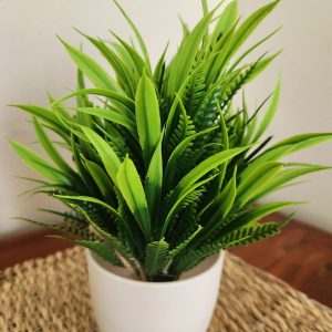 artificial mixed grass & fern plant in white pot small