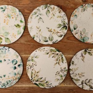 eucalyptus green leaves coffee coasters set of 6